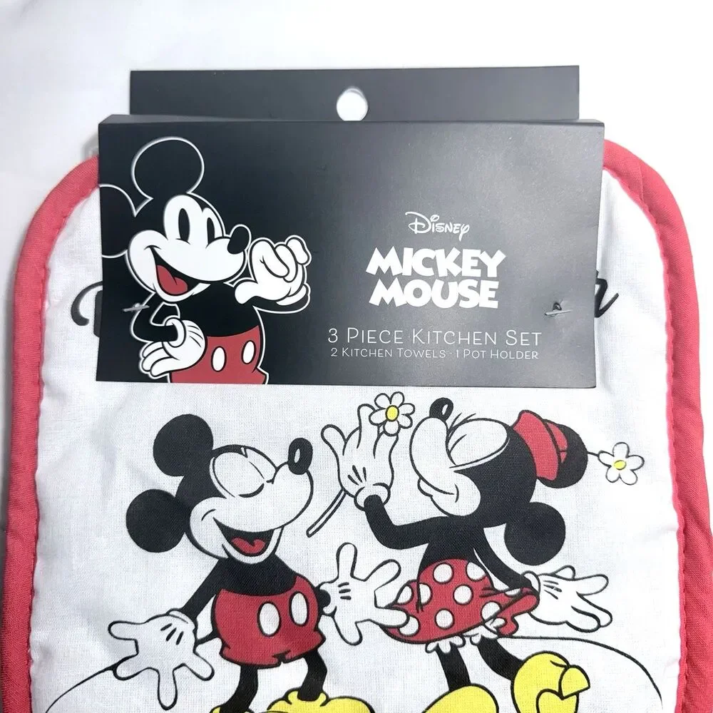 Disney Mickey & Minnie Mouse 3 Piece Kitchen Set 2 TOWEL, 1 POT HOLDER NWT